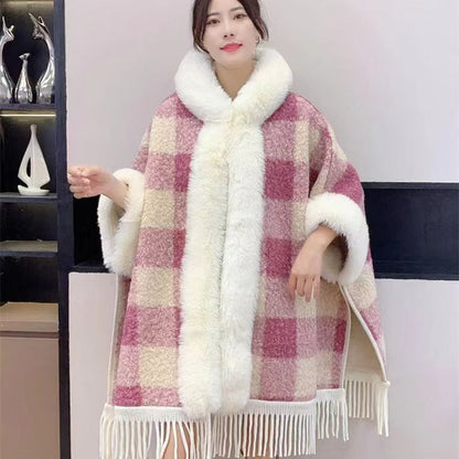 New Winter Hooded Cloak Shawl Fleece-lined And Extra-thick Latest Style