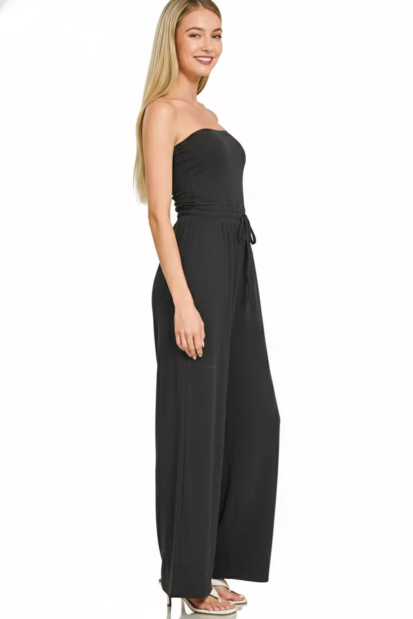 Zenana Tube Top Jumpsuit with Drawstring Waist