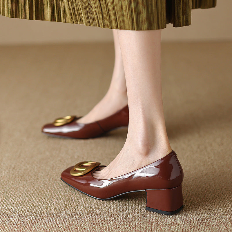 Low-cut Sheepskin Square-toe Pumps For Women