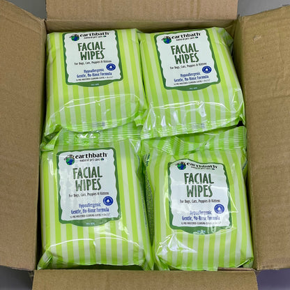 EARTHBATH (12 PACK) Natural Pet Care Facial Wipes 25 per package White