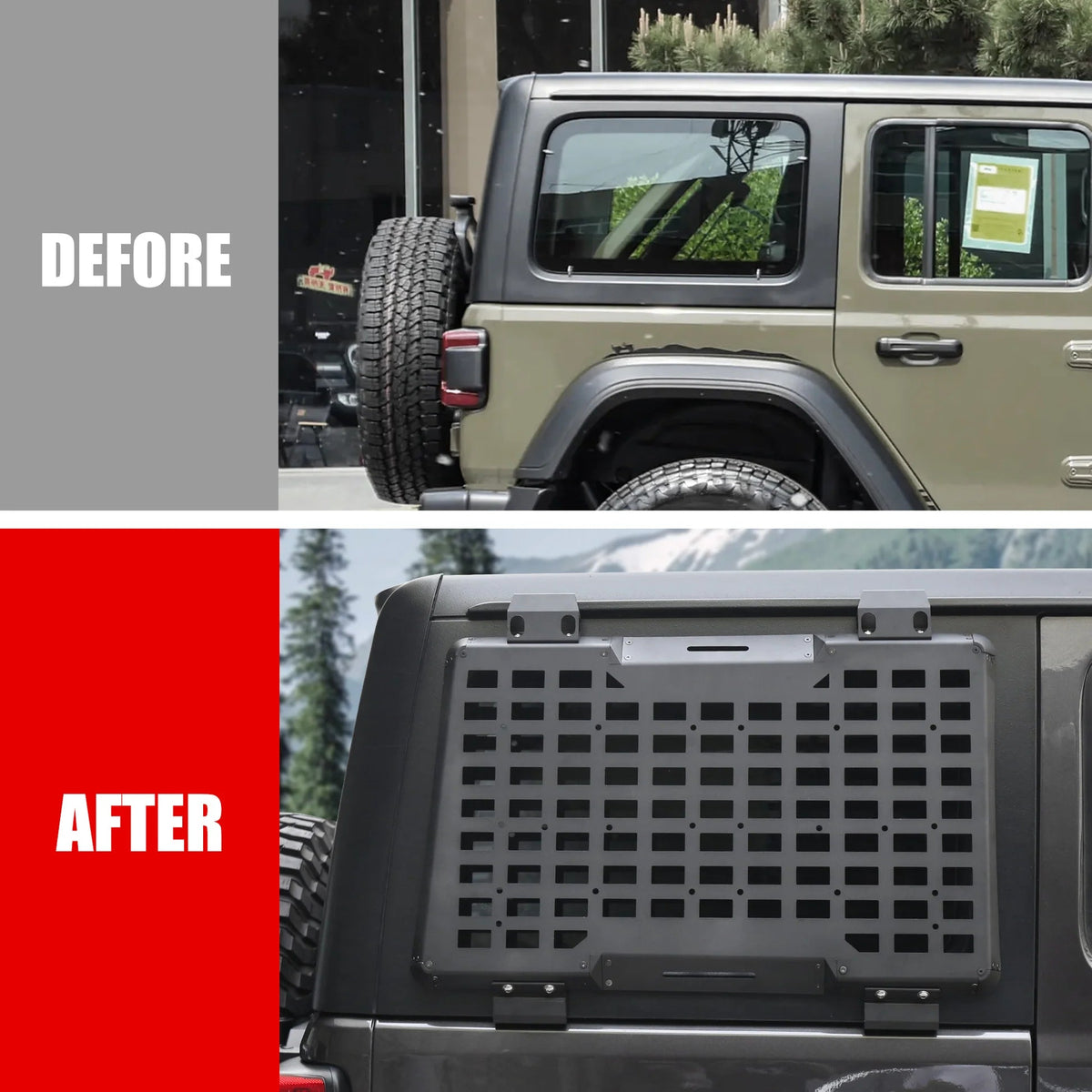 Rear Window Molle Panel System for 2018-2024 Jeep Wrangler JL 4Doors - Modular Storage and Protective Decoration