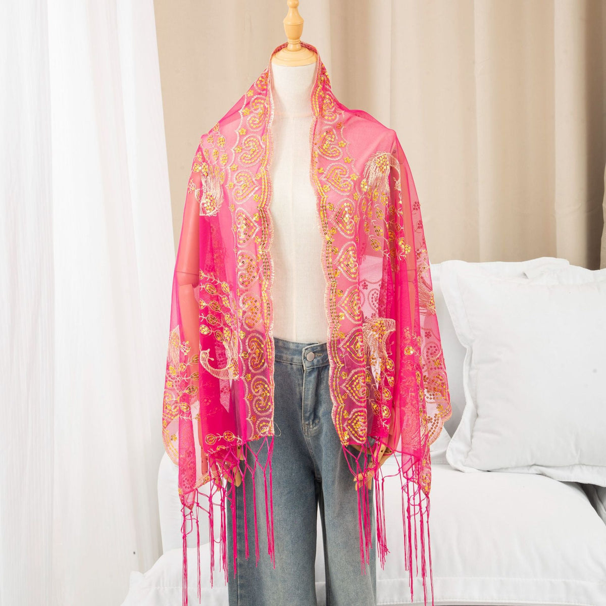 Evening Gown Paired With A Tassel Scarf