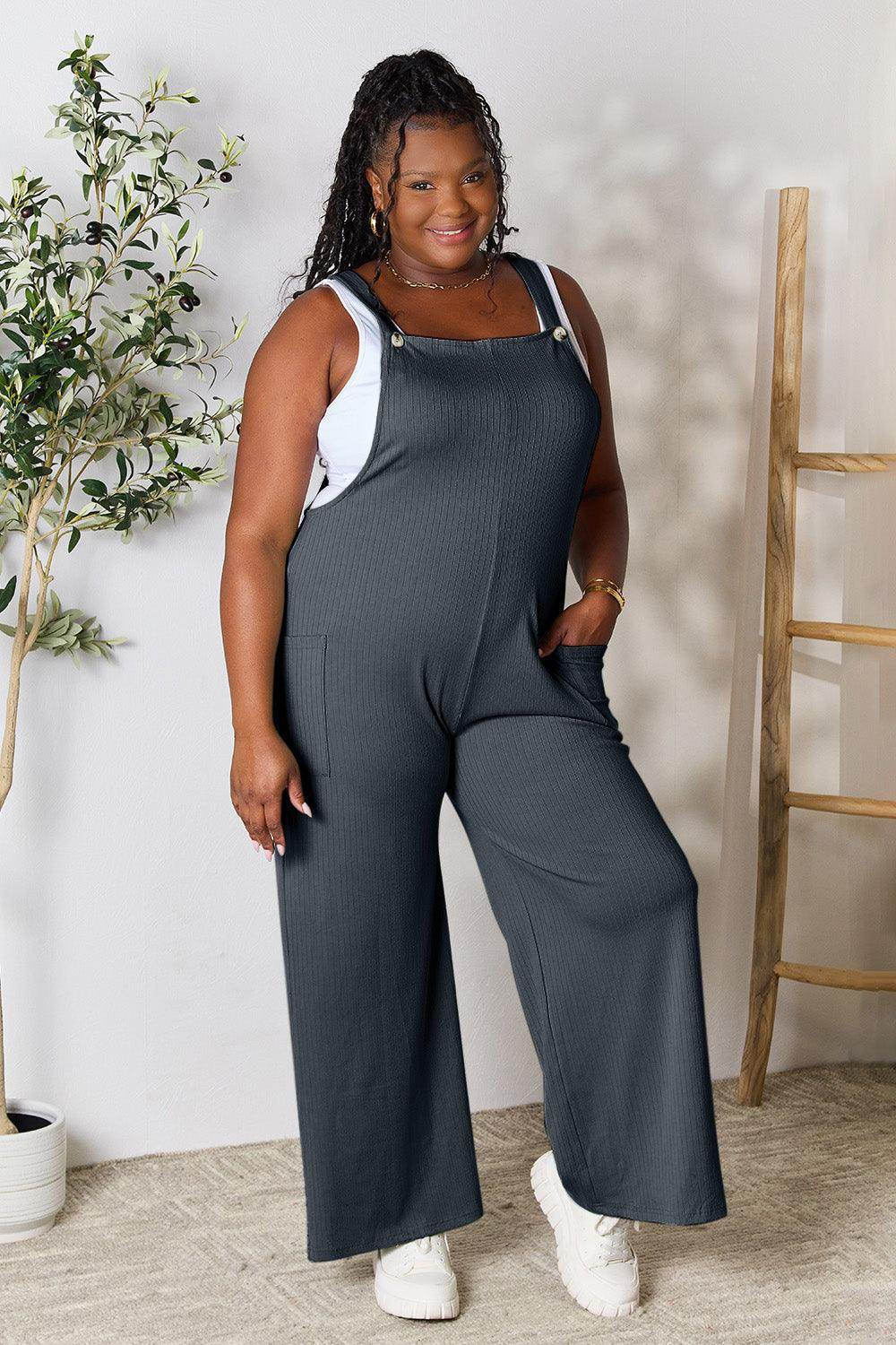 Double Take Full Size Wide Strap Overall with Pockets For Women