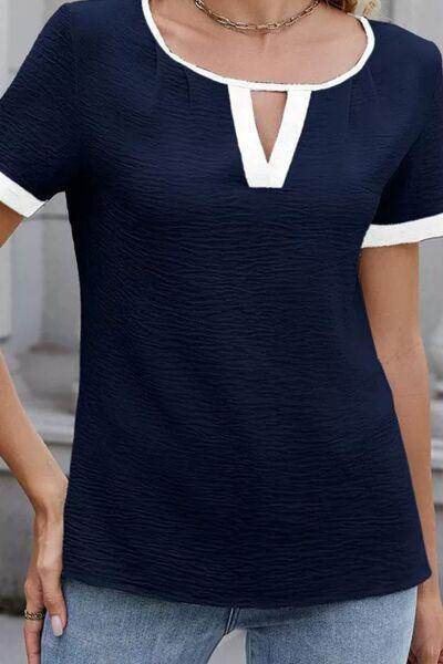 Cutout Round Neck Short Sleeve Blouse for Women Fashion