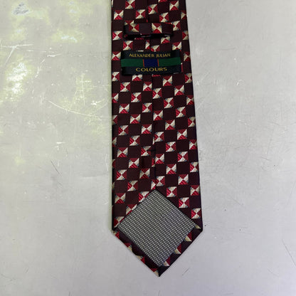 ALEXANDER JULIAN COLOURS Square Pattern Made Tie 64" Maroon/Red/Yellow