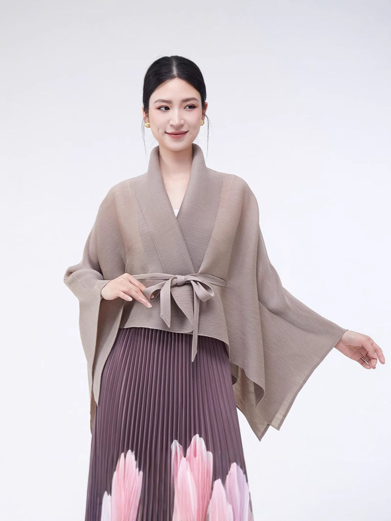 Loose-fitting Collared Tie-waist Irregular High-quality Versatile Cardigan Shawl