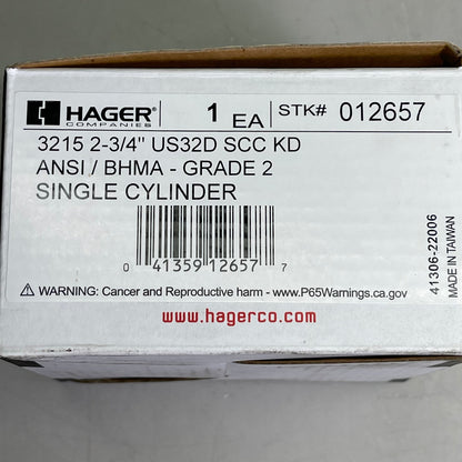 HAGER Deadbolt Satin Stainless Steel Grade 2 Cylinder Thumbturn 3215-32D