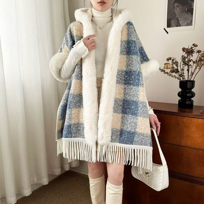 New Winter Hooded Cloak Shawl Fleece-lined And Extra-thick Latest Style