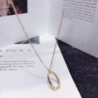 Oval Hollow Pendant K Gold Titanium Steel Necklace