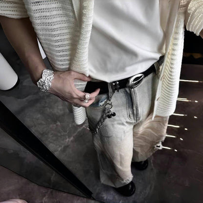 Bullet Retro Silver Buckle With Denim Belt