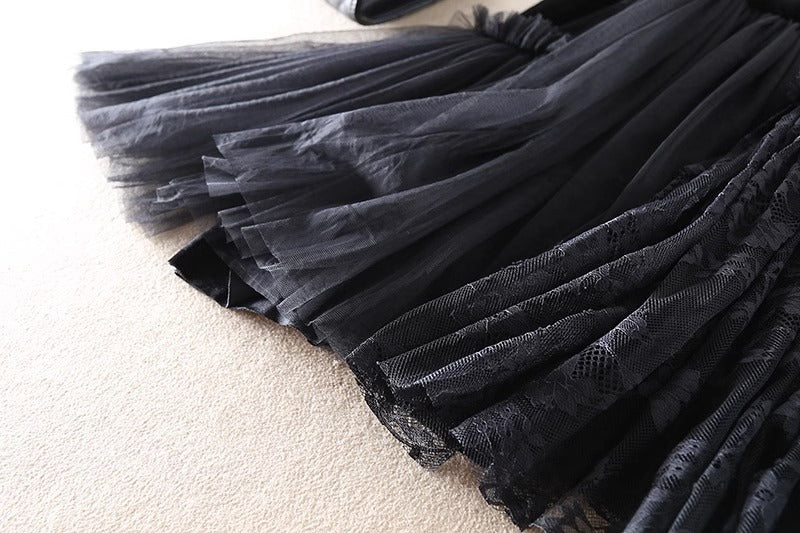 Velvet Stitching Mesh Skirt Women