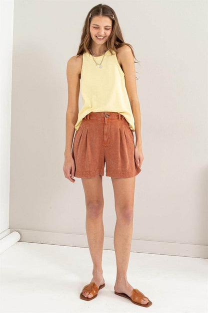 HYFVE High Waist Pleated Linen Shorts for Stylish Comfort