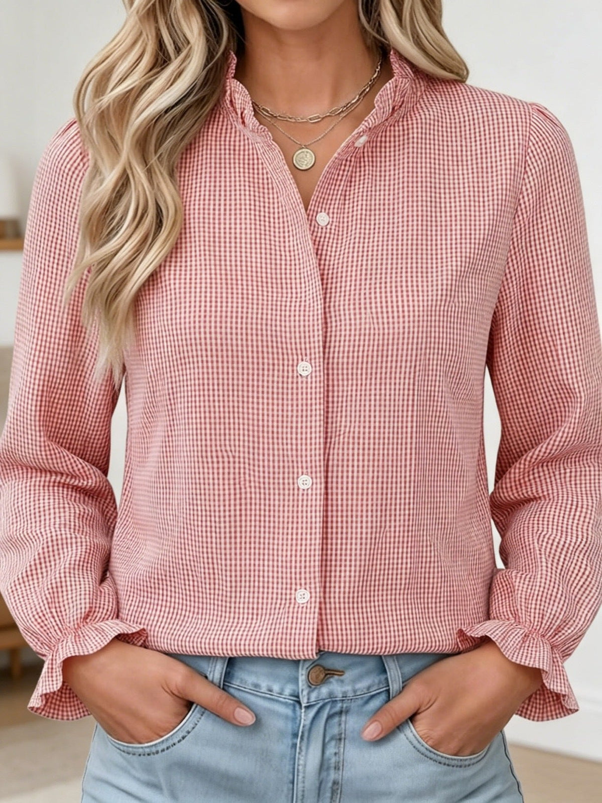 New AutumnWinter Women's Simple Plaid Long-Sleeve Shirt
