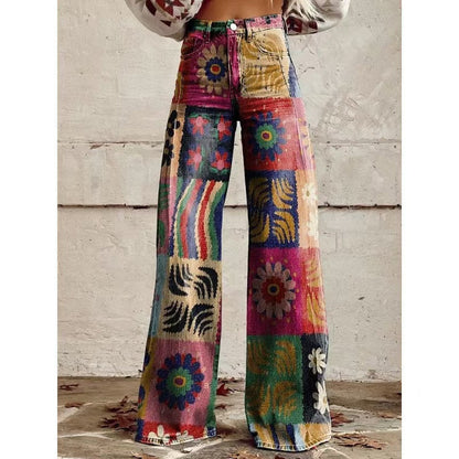 Women's Casual Wide-leg Pants Low-rise Denim Straight-leg Style