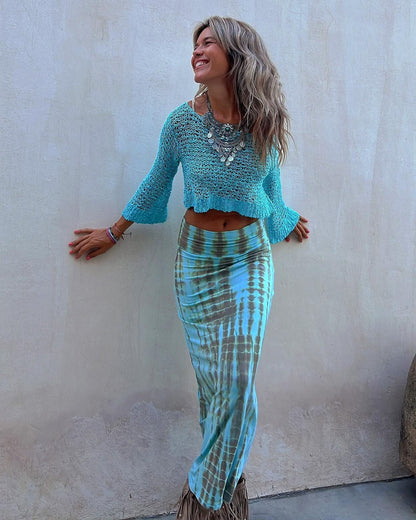 Stitching Hollow-Out Knitwear Dress Suit