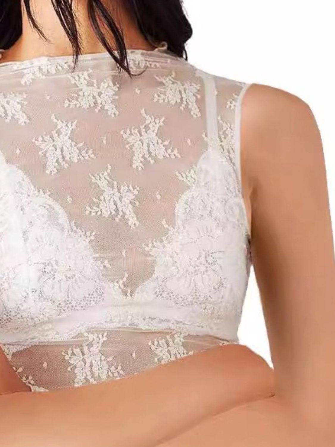Lace Mock Neck Top for Women in Sheer Polyester Style