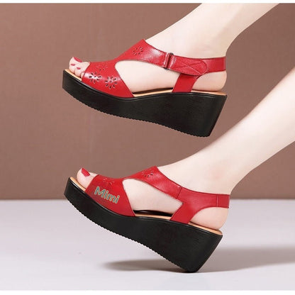 Genuine Soft-leather Wedge Sandals For Women
