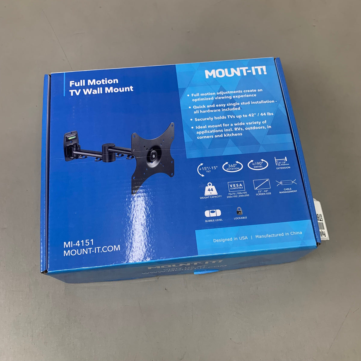 MOUNT-IT Full Motion TV Wall Mount Holds 360 Rotation 42" & 44 Lbs Black MI-4151