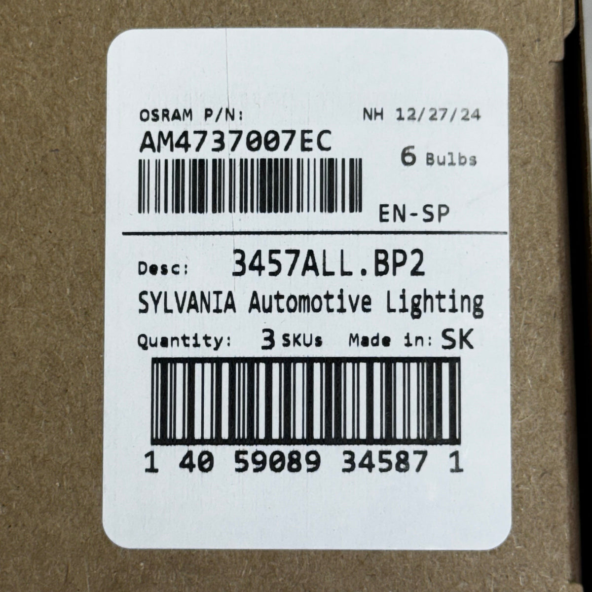 SYLVANIA (6 Bulb) Long Life Miniature 3457A, Orange 3457ALL.BP2