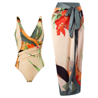 European and American conjoined vacation beach hot spring swimsuit French retro conjoined bikini