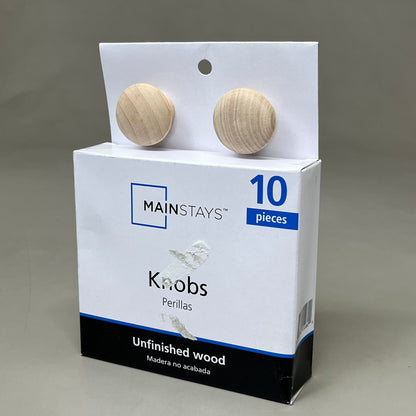 MAINSTAYS (2 PACK, 10 KNOBS EACH) Round Cabinet Knobs 1-1/2" Dia Unfinished Wood