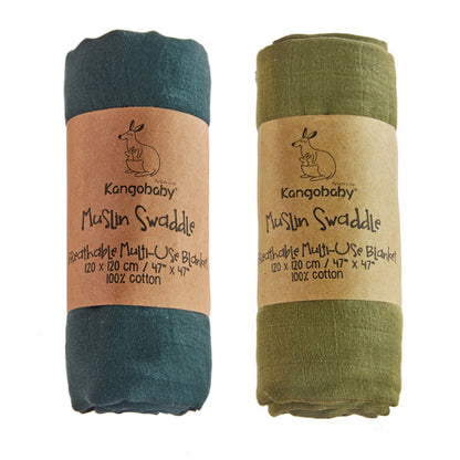 Kangobaby #Old Time# 100% Cotton Plain Color 2pcs Set Hot Sale Baby Muslin Swaddle Blanket