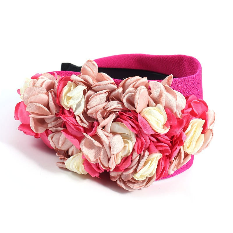 Fashionable design side three-dimensional flower handmade fabric headband headband