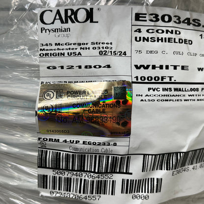 CAROL Multi Conductor Cable Copper & PVC Unshielded 18 Gauge 1000ft E3034S.41.02