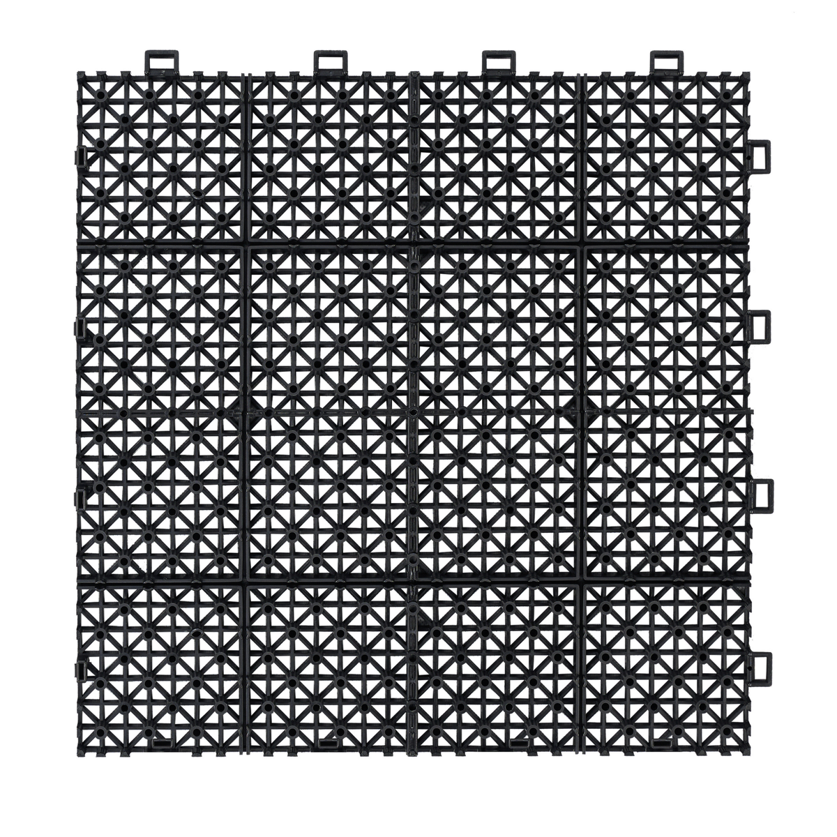 12 x 12 inch black interlocking deck tiles, plastic waterproof, weighing up to 6613 pounds, with a rose pattern pack of 12