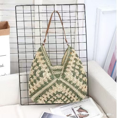 Hollow out straw woven bag woven belt armpit bag