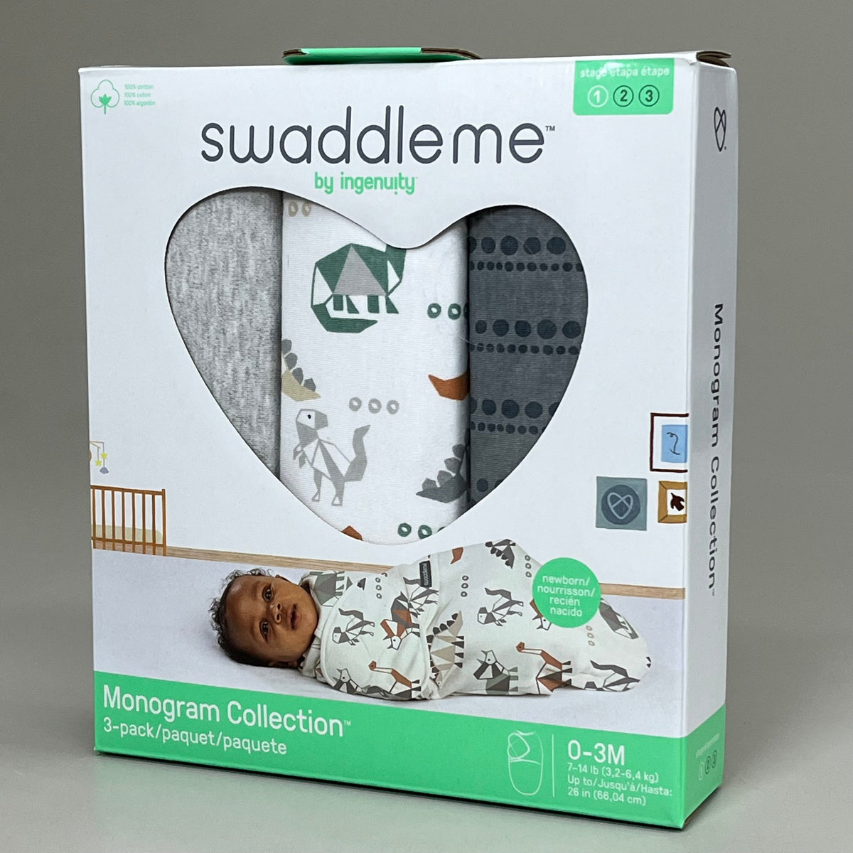 INGENUITY (3 pack) Swaddle me swaddles with Easy-Change 100% Cotton