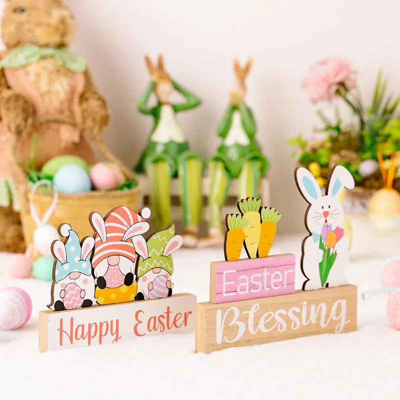 Easter Decoration Supplies Easter Rabbit Flower Hugging Wooden Ornament Rabbit Dwarf Desktop Decoration