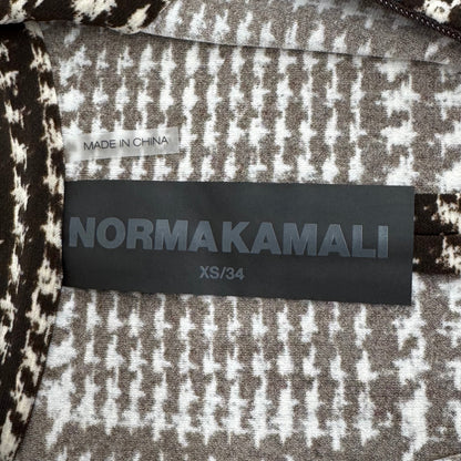 NORMA KAMALI Front Zip Slim Fit Turtle Top Women's Sz XS/34 Chocolate Plaid Tweed