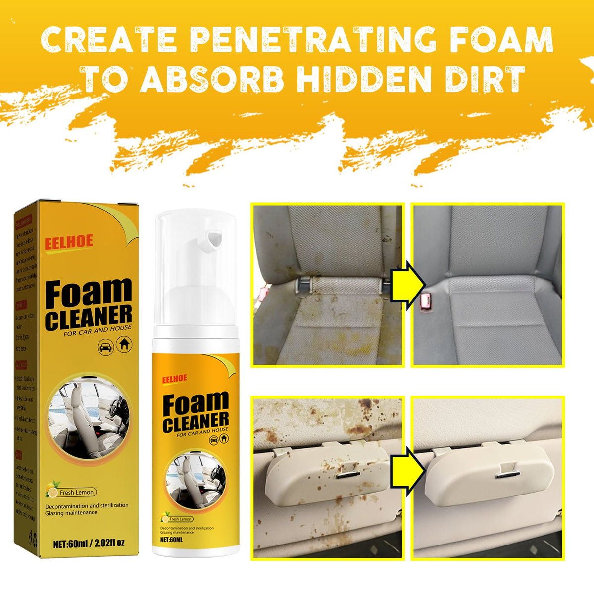 Foam Cleaner, Leather Seat Supplies Decontamination Multi-Functional Interior Cleaner