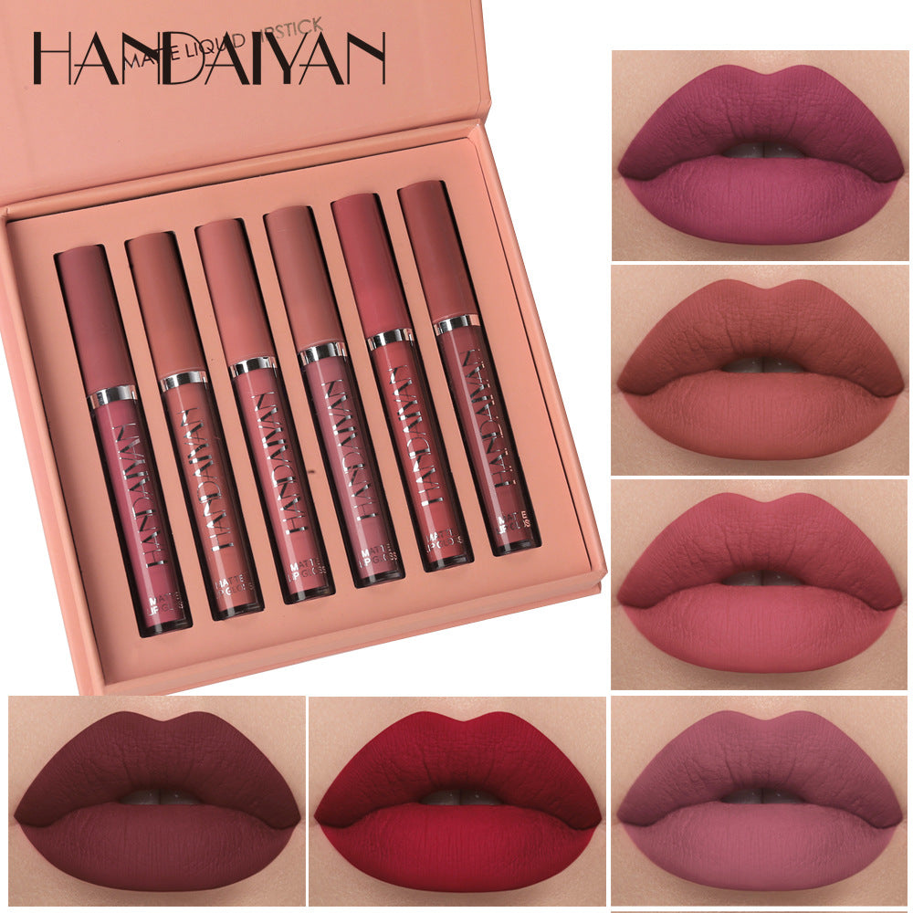 HANDAIYAN 6 Lip Gloss Set Not Easy To Dip Cup Matte Lip Gloss Set Gift Box Liquid Lipstick