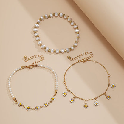 Holiday starfish soft ceramic ankle chain set, beach multi-layer alloy copper chain ankle ring