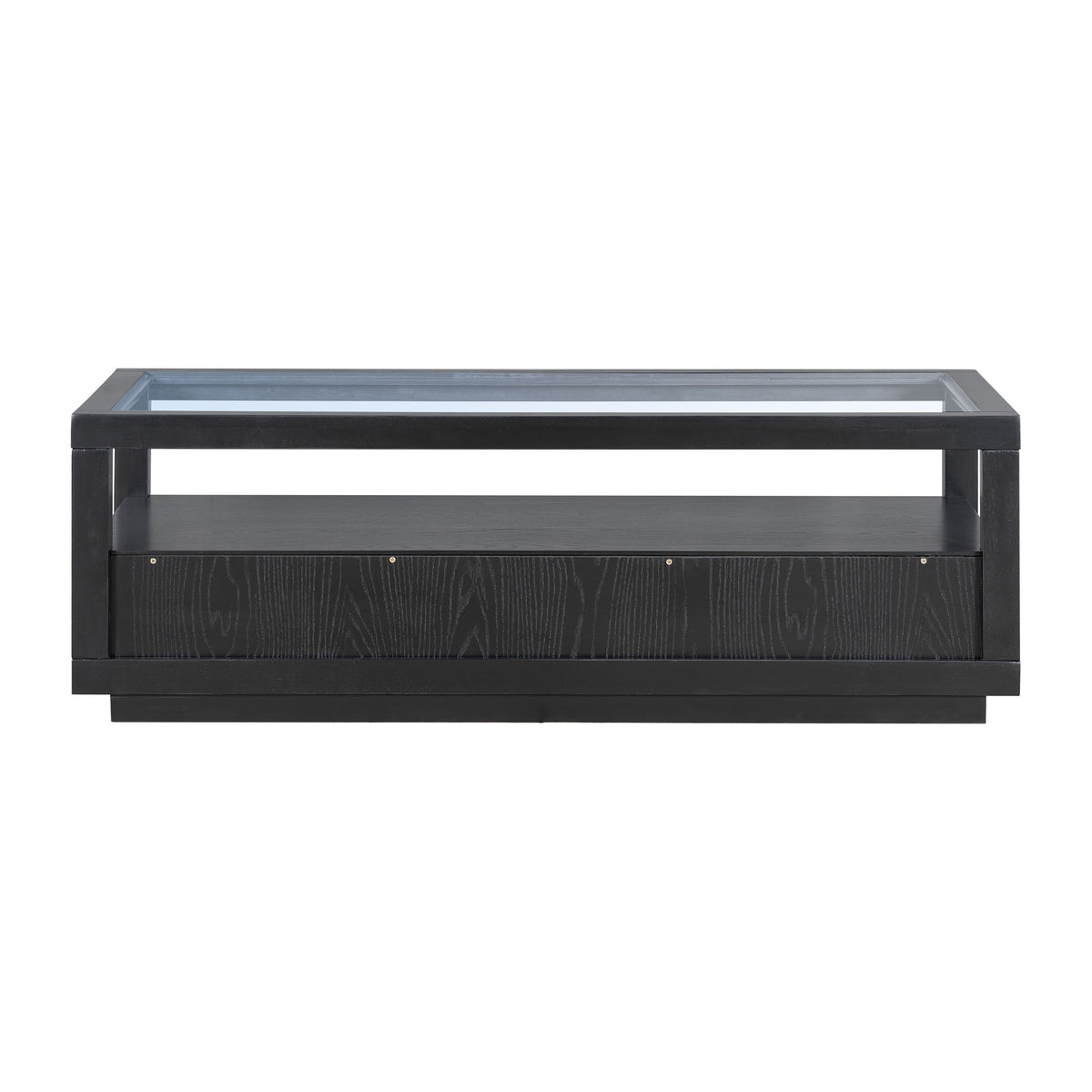 U-Can modern wooden coffee table with 2 drawers and minimalist display coffee table with transparent tempered glass