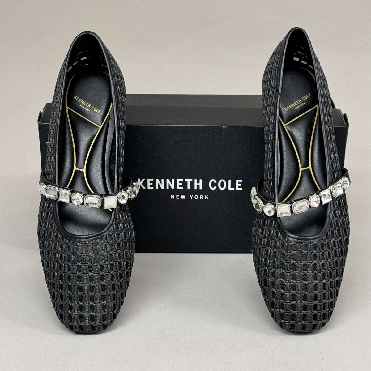 KENNETH COLE New York Zeta Raffia Jewel Jane Flat Women's Sz 11 Black KL25ZMJ01