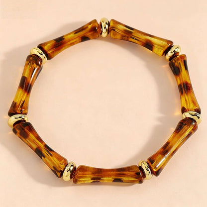 Geometric Leopard Print Woven High-End Designed Bangle, Versatile High Sense Bamboo Joint Bracelet