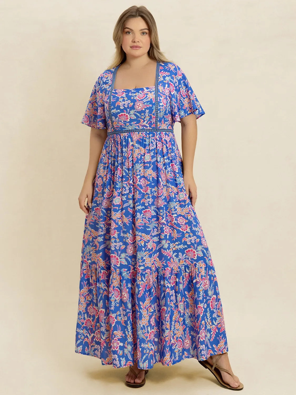 Plus Size Ruched Printed Short Sleeve Dress