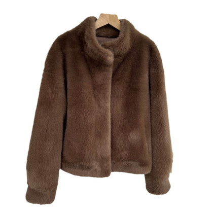 Short Artificial Mink Hair Fur Coat For Women
