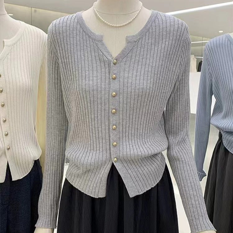 Womens Simple Solid-Color Knitted Cardigan Coat