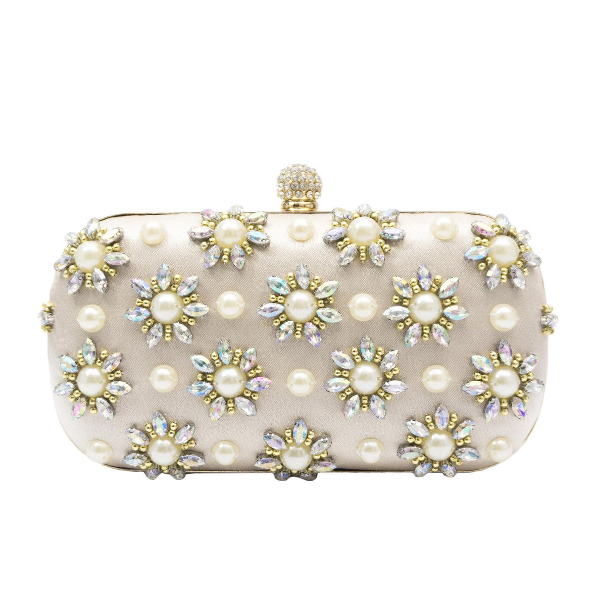 Pearl-Color Diamond Flower Evening Bag For Formal Wear