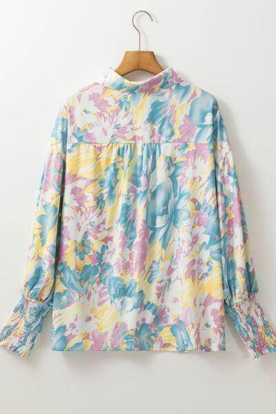 Printed Button Down Lantern Sleeve Shirt for Women