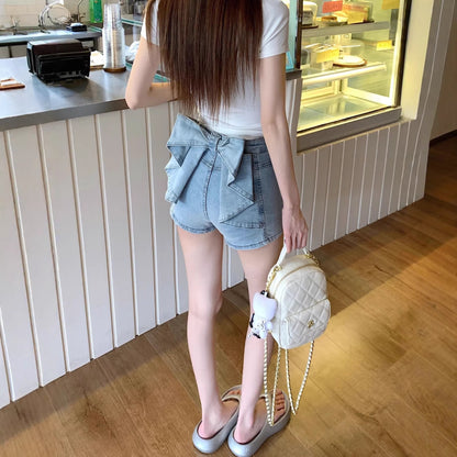 Bow-knot Denim Shorts For Women
