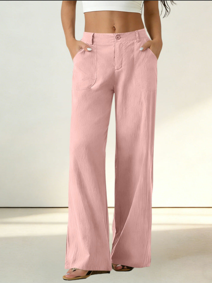 European And American Cross-border Women's Clothing  Women's Formal Suit Pants With Elastic Waistband, Patch Pockets, Solid Color, Single-button Trousers