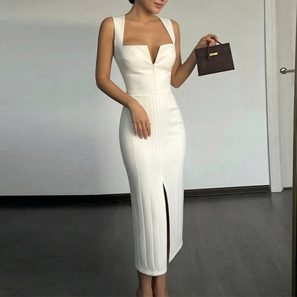 Solid-color Slit Sheath Dress For Women