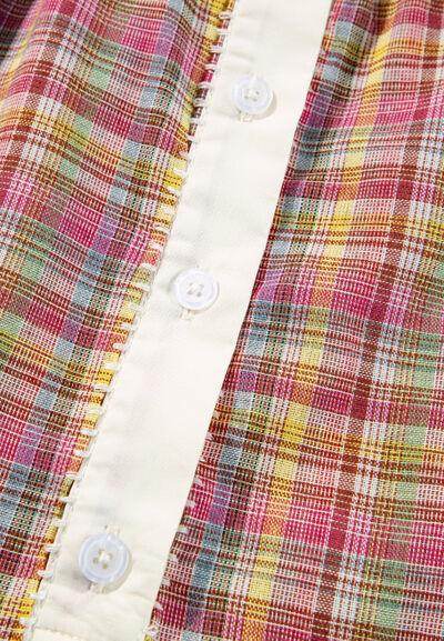 Multi-Color Plaid Round Neck Long Sleeve Blouse for Women