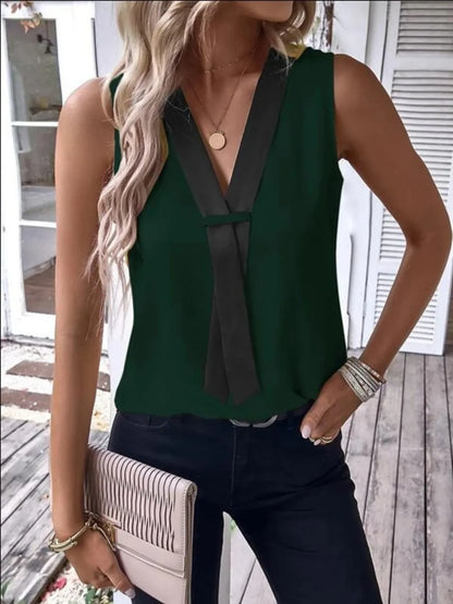 Full Size  V-Neck Contrast Tank Plus Size