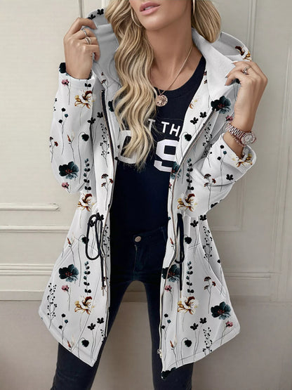 Drawstring Zip Up Hooded Outerwear